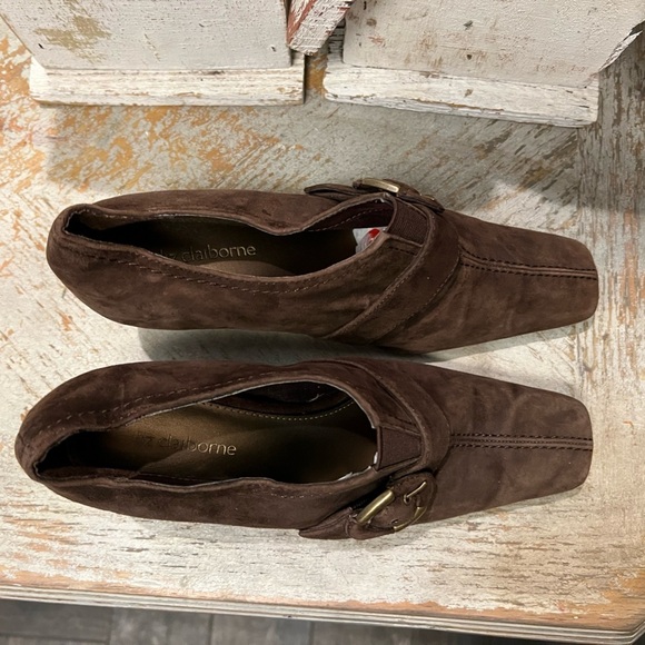 Liz Claiborne Maribel Womens 7 Brown Suede Leather Slip On Heel with Buckle - Picture 4 of 10